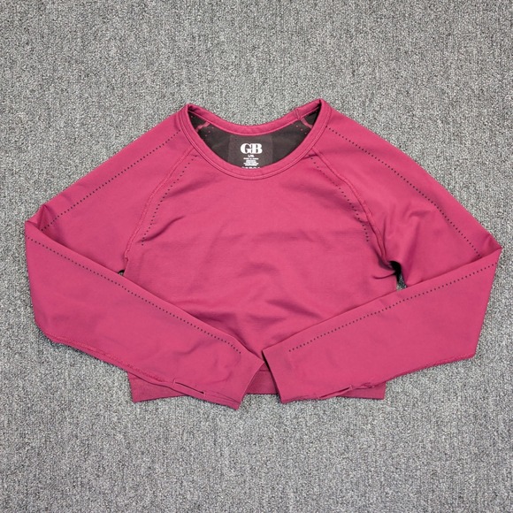 GB Activewear Seamless Cropped Long Sleeve Top L/XL Magenta Thumbhole Workout — photo 2